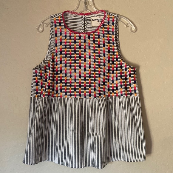 Savanna Jane Tops - Savannah Jane, Large, embroidered, striped, sleeveless top